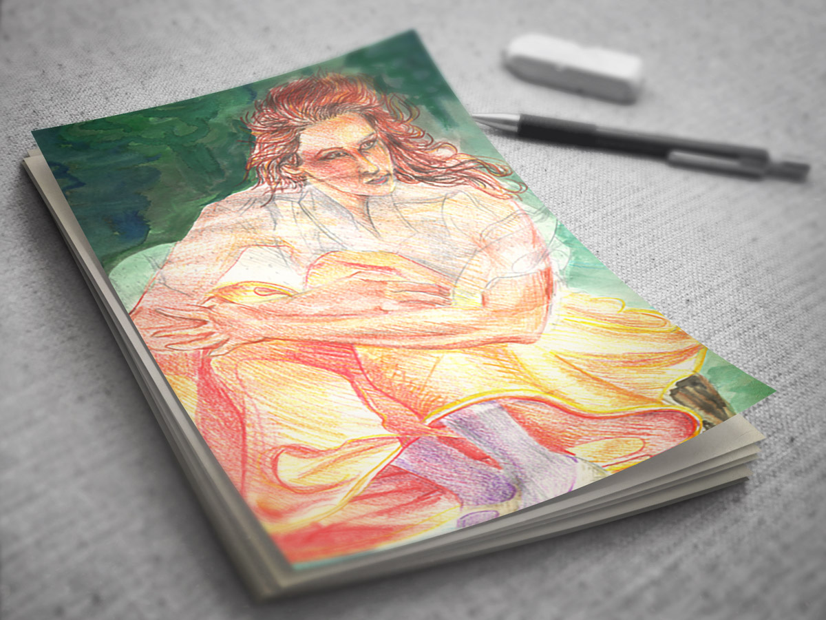 Orange dress watercolor illustration