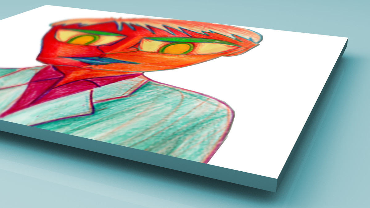 Red pencil crayon drawing close up mockup